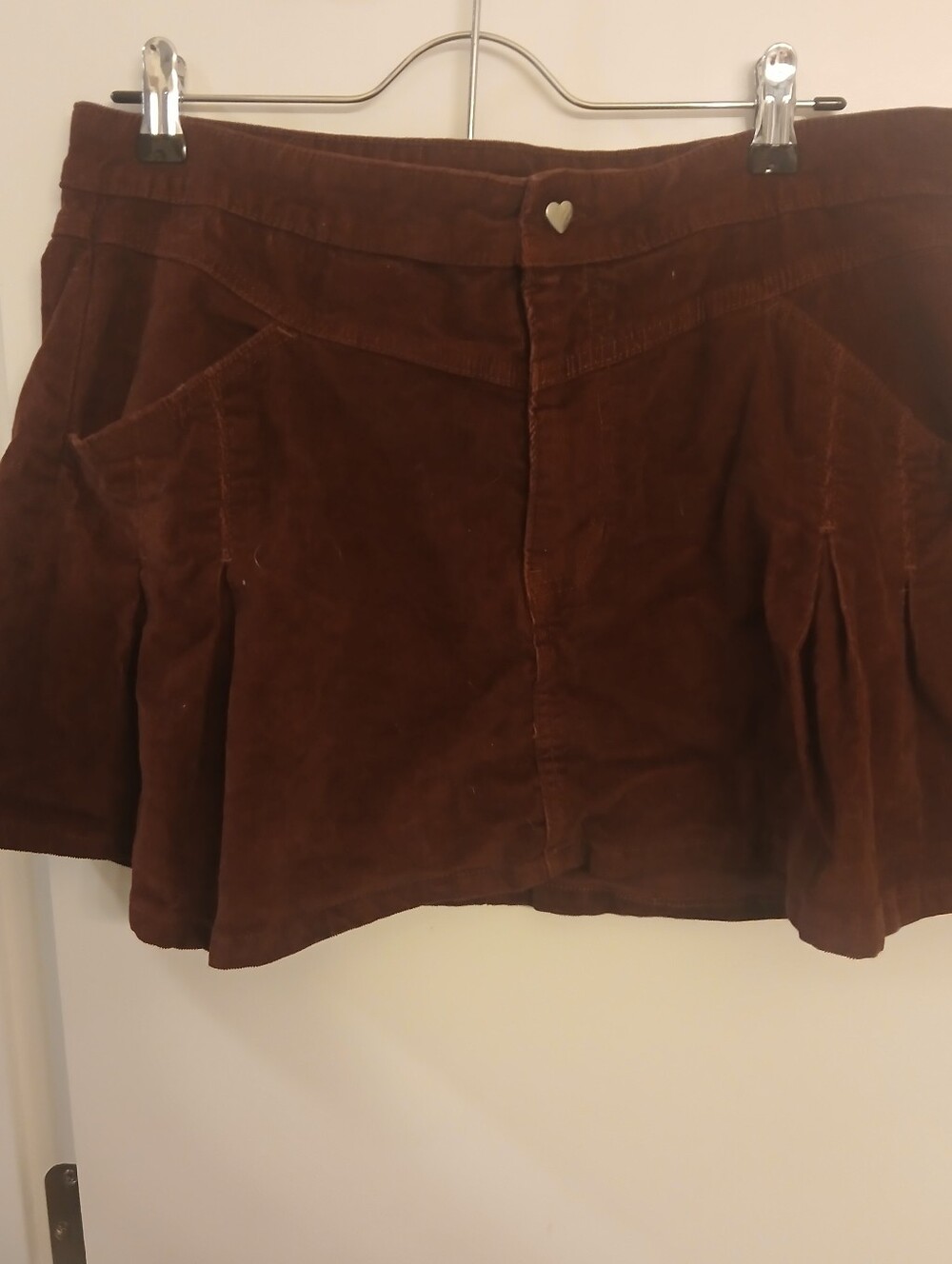 Celebrity Pink Burgundy  Corduroy Skirt with Heart Button